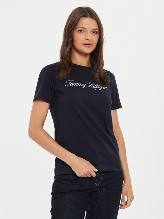 Tommy Hilfiger Tommy Hilfiger T-Shirt Script WW0WW43459 Tmavomodrá Regular Fit