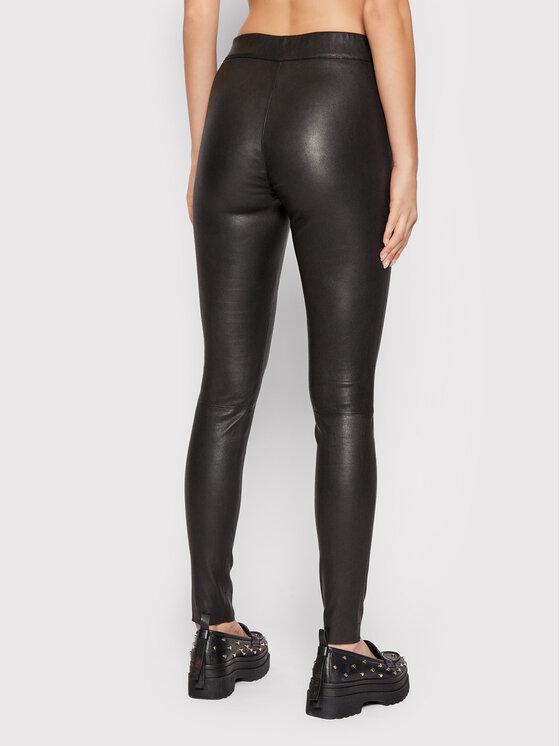 Notes Du Nord Notes Du Nord Kožne hlače Mio 11260 Crna Slim Fit