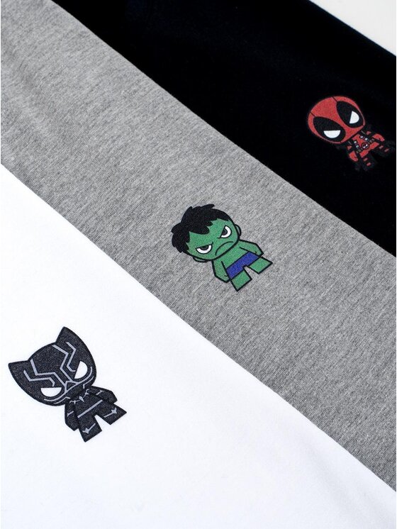 Marvel Marvel Komplet t-shirtów Zestaw 3 Koszulek Męskich Deadpool hulk panter Mini Heroes XXL Czarny Regular Fit