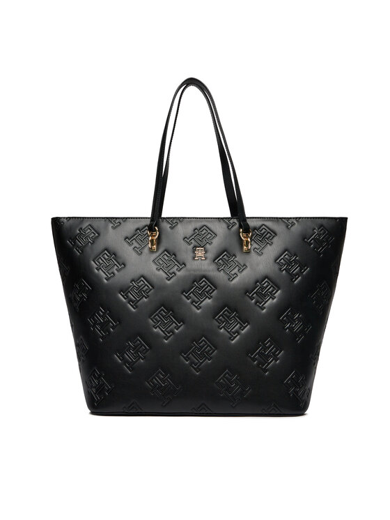 Geantă Tommy Hilfiger Th Refined Tote Mono AW0AW15726 Negru