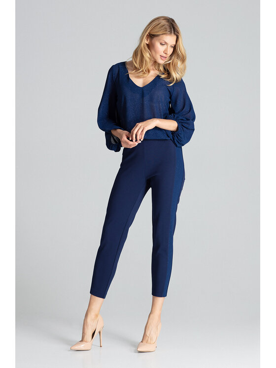 FIGL FIGL Spodnie damskie M689 Granatowy Regular Fit