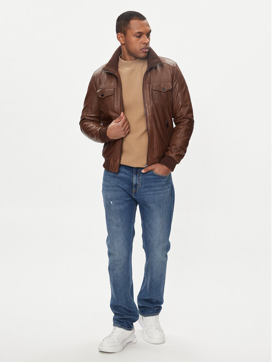 Serge Pariente Serge Pariente Lederjacke Tornade Braun Regular Fit