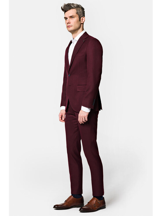 Lancerto Lancerto Garnitur Preston GA073222000003 Bordowy Slim Fit