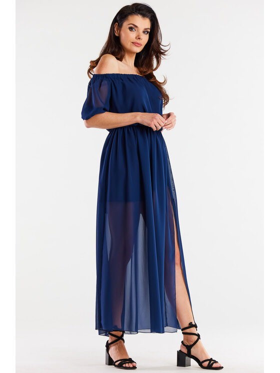 Awama Awama Sukienka letnia A515 Granatowy Basic Fit