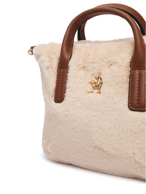 Tommy Hilfiger Tommy Hilfiger Torebka Popette Micro Tote Faux Fur AW0AW19311 Beżowy jasny