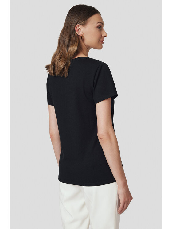 Lancerto Lancerto T-Shirt Koszulka Damska z Bawełną Czarna Savina TS073225000010 Czarny Slim Fit