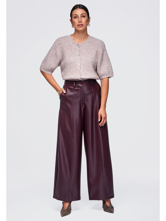 Ombre Ombre Spodnie materiałowe OW-PA-E0023 Bordowy Relaxed Fit