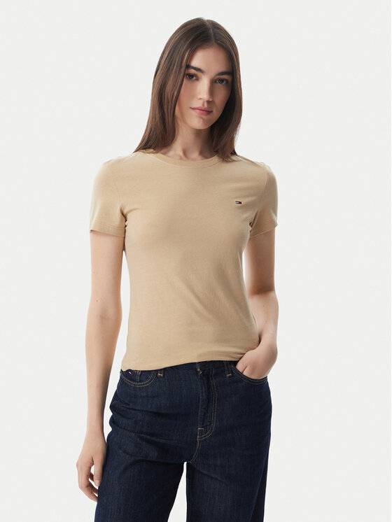 Tommy Jeans Póló DW0DW20459 Világos bézs Slim Fit