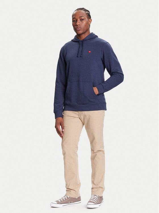 Wrangler Wrangler Felpa SIGN OFF HOODIE Blu scuro Regular Fit