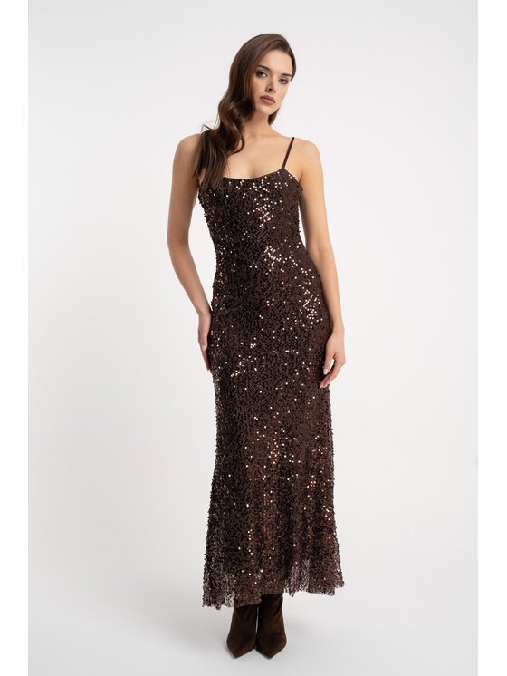 CLICK CLICK Sukienka wieczorowa 60-6172 Brązowy Slim Fit