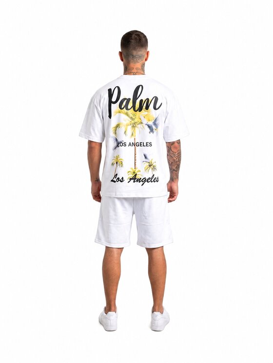 MyStars MyStars Szorty sportowe Komplet t-shirt i spodenki palmy 132486 Biały Regular Fit