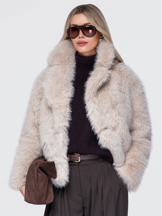Ombre Ombre Futro OW-FR-E0002 Beżowy Relaxed Fit