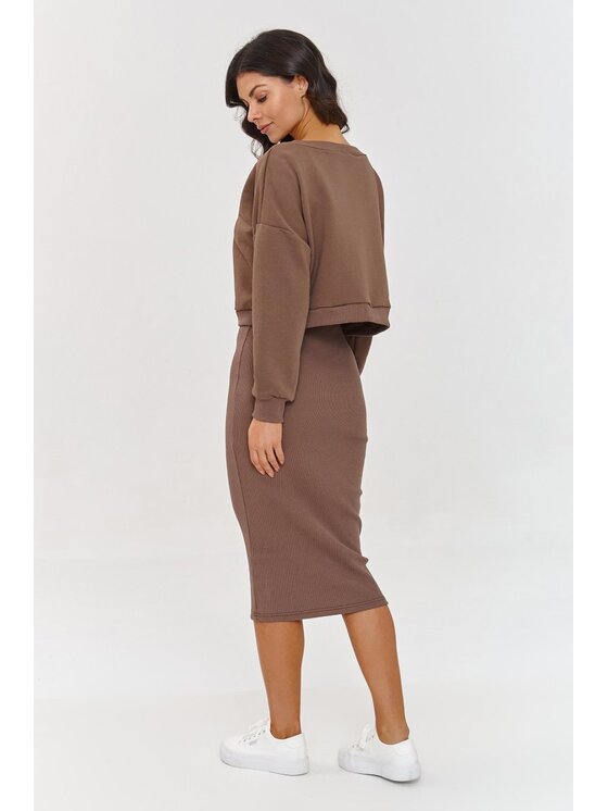 Makadamia Makadamia Komplet bluza i sukienka A10 Brązowy Regular Fit