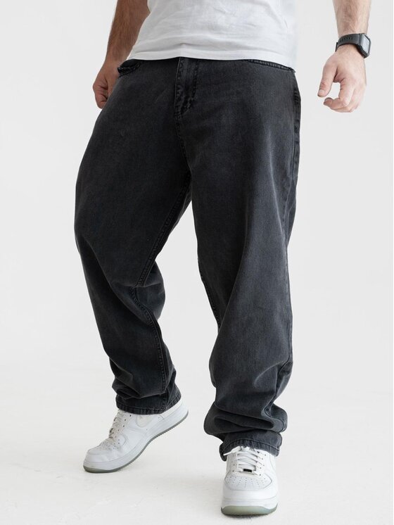 Jigga Wear Jigga Wear Jeansy Szerokie luźne streetwear uliczne premium 129230 Czarny Baggy Fit