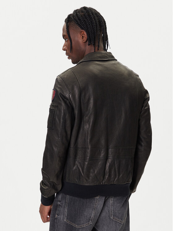 Aeronautica Militare Aeronautica Militare Kožená bunda 252PN0895U100839 Čierna Regular Fit