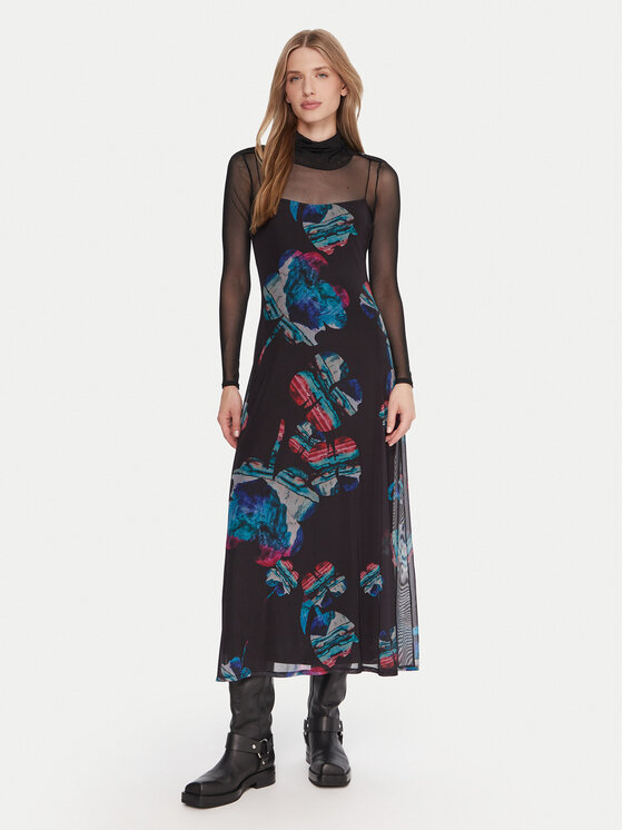 Desigual Desigual Rochie de zi Watercolor Lacroix 25WWVK03 Negru Regular Fit