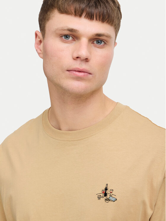 Solid Solid T-Shirt Manes 21108333 Brązowy Regular Fit