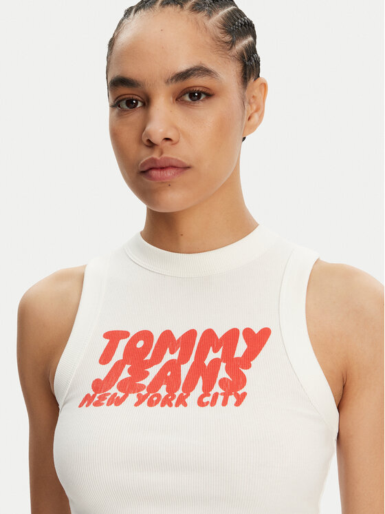 Tommy Jeans Tommy Jeans Top DW0DW21339 Écru Slim Fit
