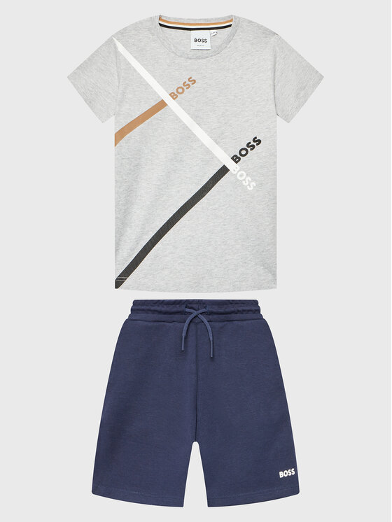 Boss Set tricou și pantaloni scurți sport J28110 S Gri Regular Fit