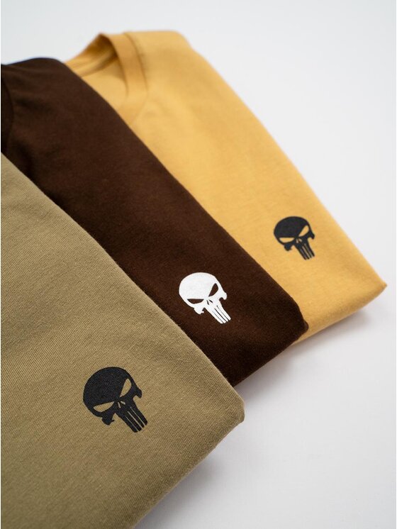Komplet 3 t-shirtów, rozmiar L, Brązowy, Zestaw 3 Koszulek Męskich Brązowa / Beżowa / Khaki Marvel Comics Punisher Mini Logo L