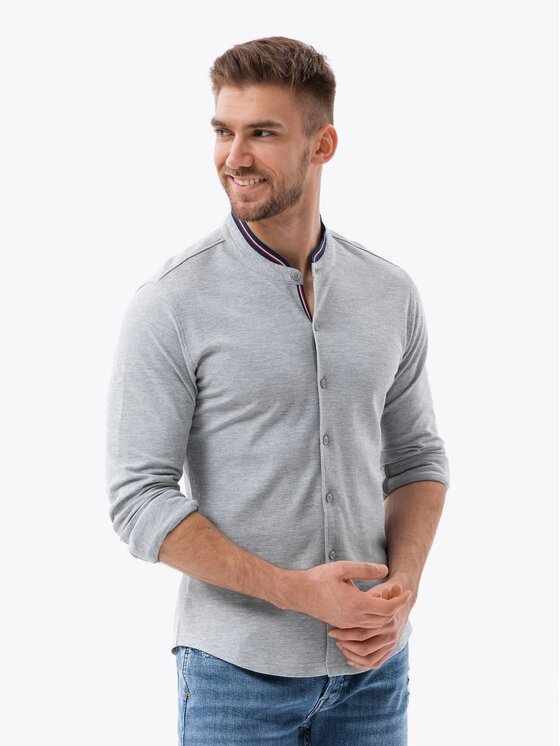 Ombre Ombre Košile OM-SHCS-0178 Šedá Slim Fit