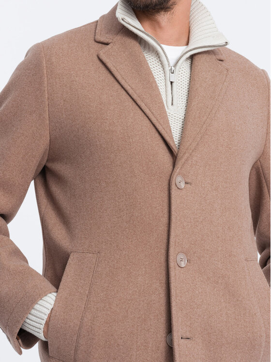 Ombre Ombre Płaszcz przejściowy OM-COWC-0104 Beżowy Regular Fit