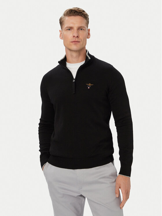 Aeronautica Militare Pulover 262MA1670UL00506 Negru Regular Fit