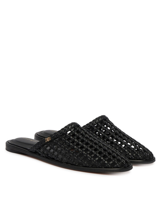 Tommy Hilfiger Tommy Hilfiger Pantoletten Hilfiger Leather Mix Flat Mule FW0FW09280 Schwarz