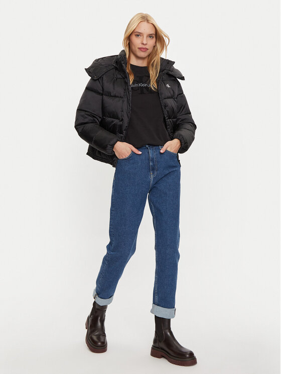 Calvin Klein Jeans Calvin Klein Jeans Μπουφάν χειμωνιάτικο Shiny Monologo J20J224616 Μαύρο Regular Fit