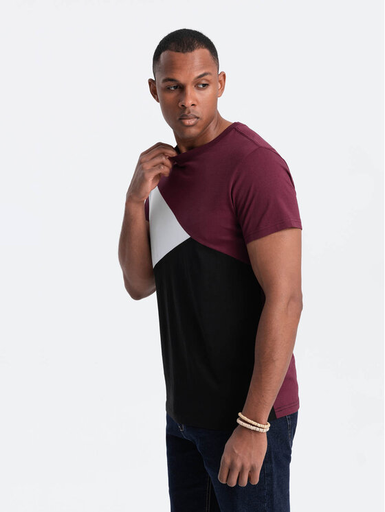 Ombre Ombre T-Shirt OM-TSCT-0174 Bordowy Regular Fit
