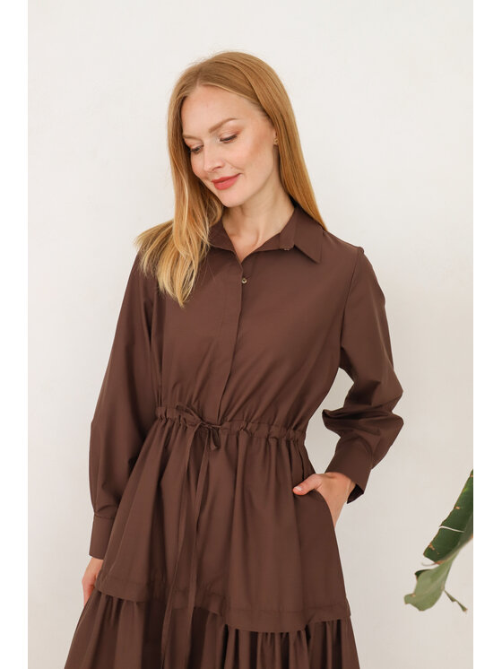Entelier Entelier Sukienka codzienna maxi Brązowy Comfortable Fit