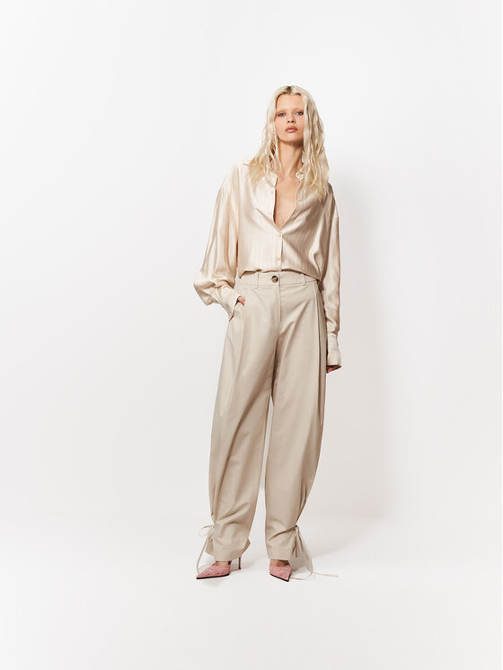 La Mania La Mania Kalhoty z materiálu JOAN Béžová Basic Fit