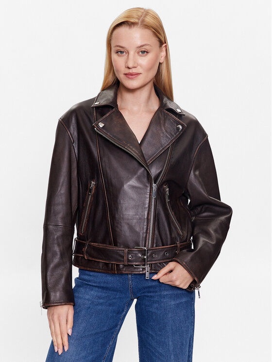 Weekend Max Mara Weekend Max Mara Шкіряна куртка Lessy 2354460339 Коричневий Regular Fit