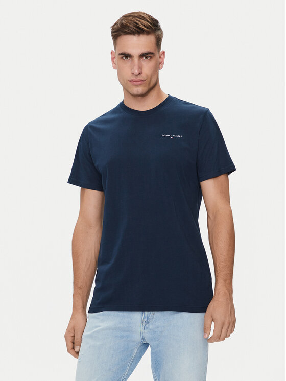 Tommy Jeans T-shirt Linear Chest DM0DM18555 Tamnoplava Slim Fit