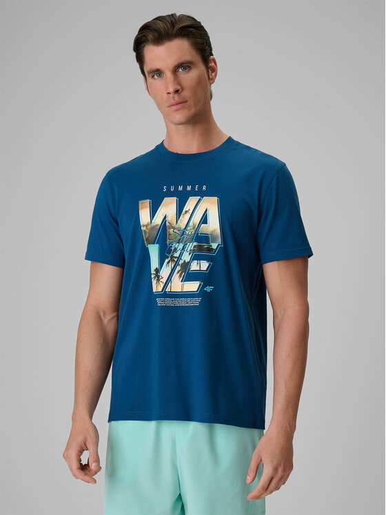 4F 4F T-Shirt SUMMER CODE Turkusowy Regular Fit