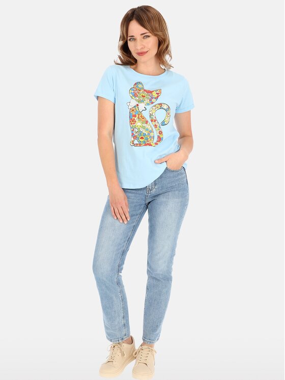 Perso Perso T-Shirt TCE245036F Błękitny Regular Fit