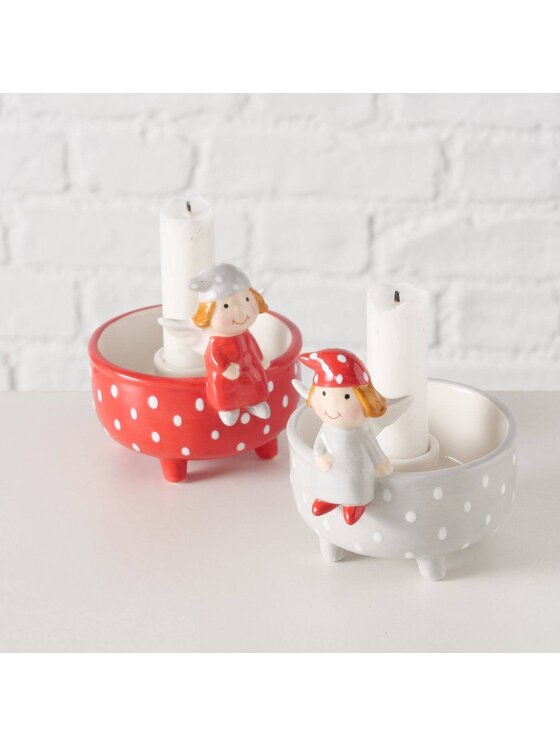 MIAhome MIAhome Świecznik z aniołkiem szary 10x9 cm Szary