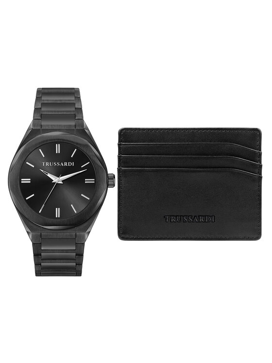 Férfi Karóra és bankkártyatartó szett Trussardi, Fekete, R2453156007