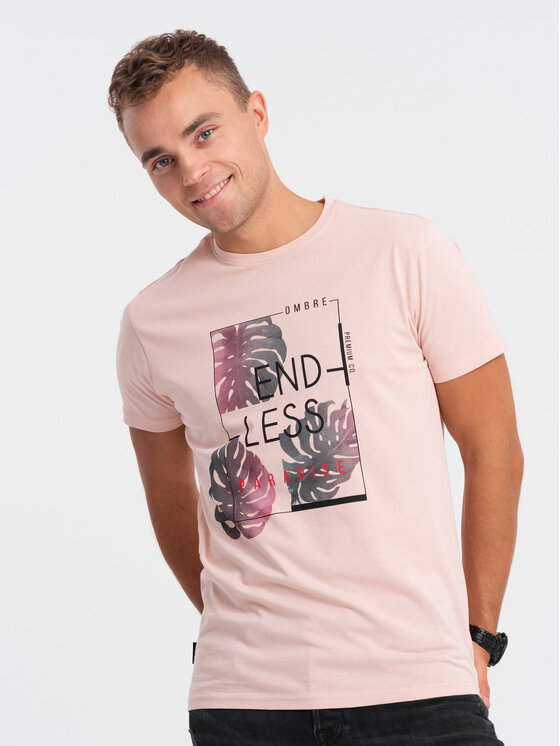 Ombre Ombre T-Shirt OM-TSPT-0131 Różowy Regular Fit