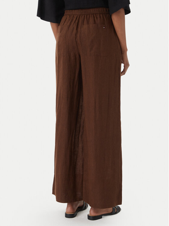 Tommy Hilfiger Tommy Hilfiger Medžiaginės kelnės WW0WW48970 Tamsiai ruda Wide Leg