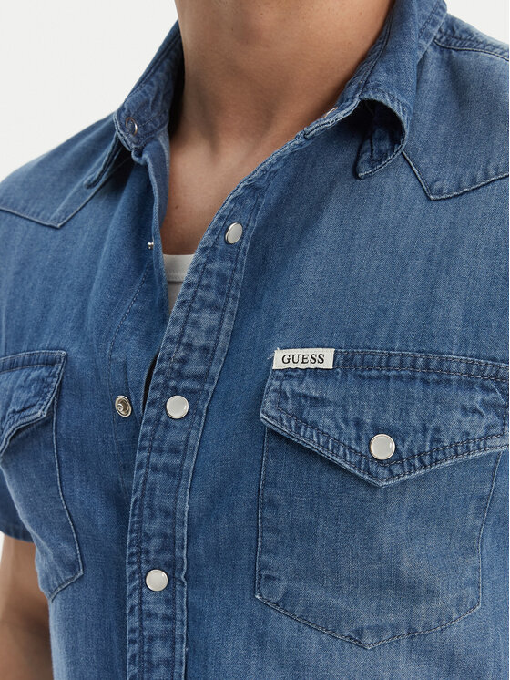 Guess Guess Jeans srajca M6GH87 D1035 Modra Regular Fit