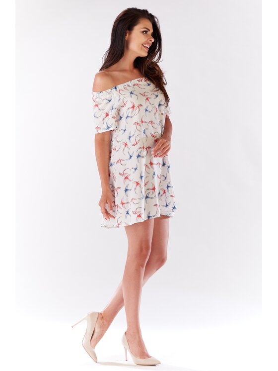 Awama Awama Sukienka letnia A175 Écru Basic Fit