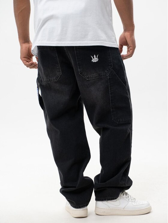 Jigga Wear Jigga Wear Jeansy Spodnie Jeansowe Super Baggy Cargo Męskie Czarne Jigga Wear Crown XXL Czarny Baggy Fit