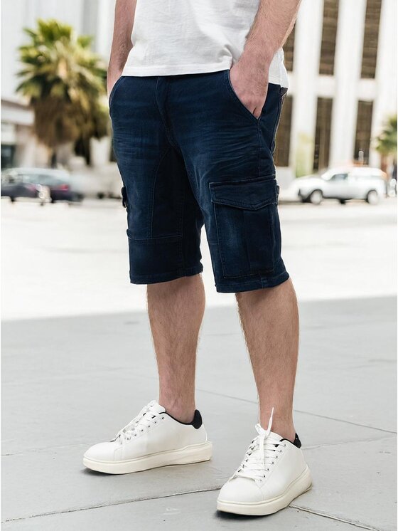 MyStars MyStars Szorty jeansowe Krótkie Spodenki Jeansowe Bojówki Męskie Granatowe MyStars Mustache Cargo 31 Granatowy Regular Fit