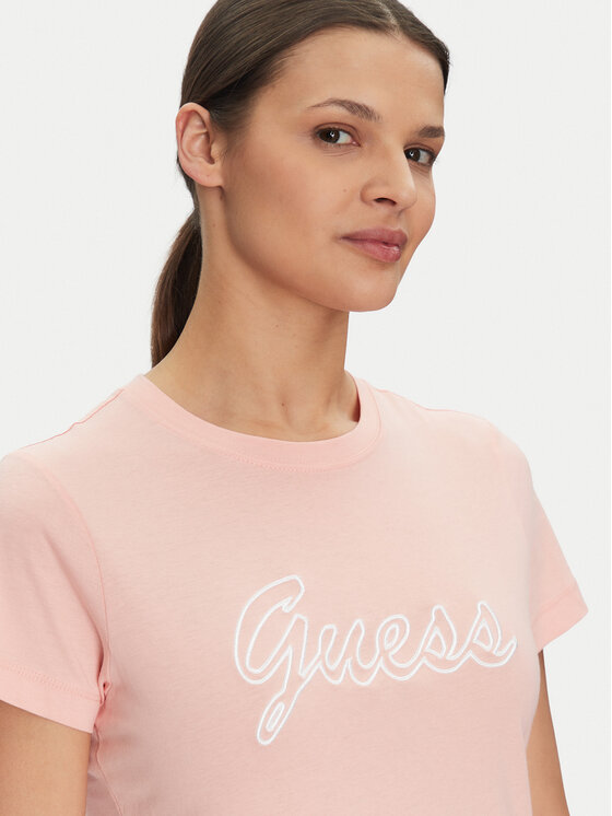 Guess Guess Marškinėliai V5GI02 K9RM1 Rožinė Slim Fit