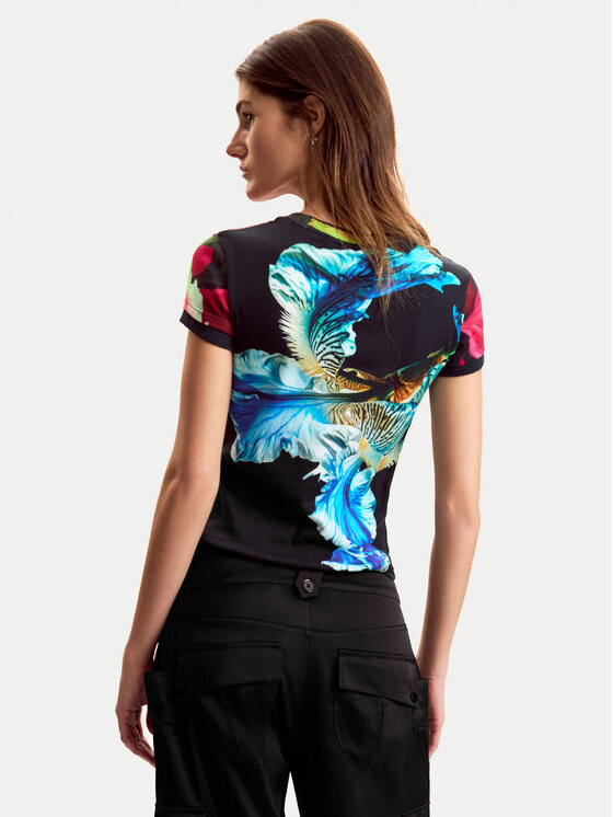 Desigual Desigual Póló Multiflowers Lacroix 26SWTK49 Fekete Regular Fit