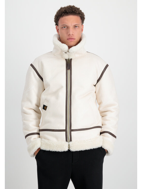 Alpha Industries Alpha Industries Kurtka skórzana B-3 Faux Leather Bomber Jacket Beżowy Regular Fit