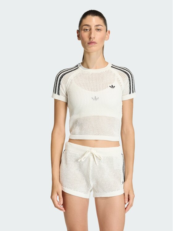 adidas adidas T-Shirt Knitted Crochet Cali KE0200 Biały Slim Fit