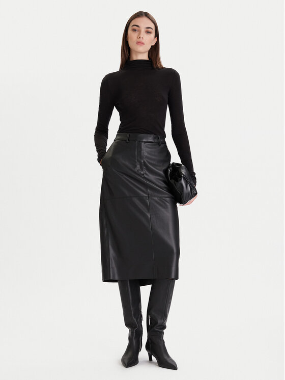 Calvin Klein Calvin Klein Spódnica z imitacji skóry LV044D651G Czarny Regular Fit