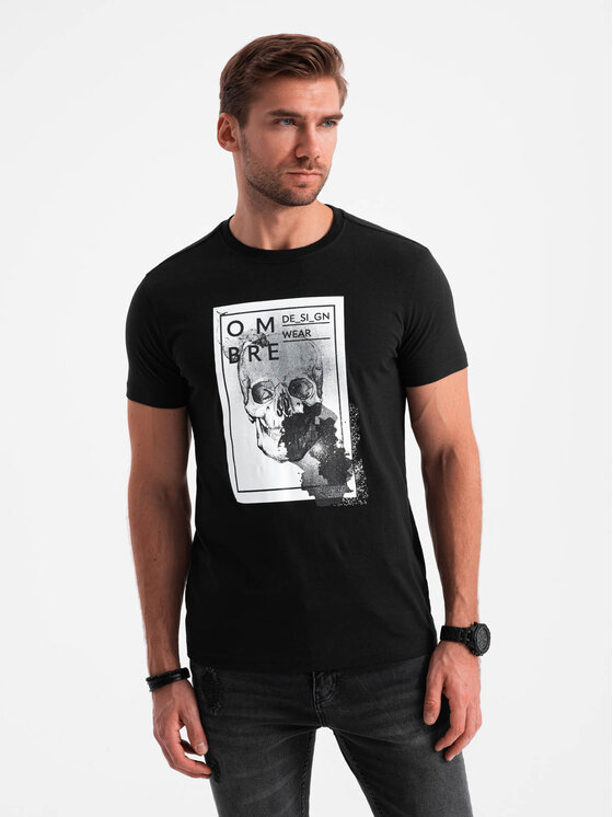 Ombre Ombre T-Shirt OM-TSPT-0200 Czarny Regular Fit